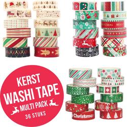 Kerst Washi Tape - Alle designs | 36 rollen | Combi Pack | Masking Tape | Decoratie | Feestdagen | Kerstmis | Creativiteit | Cadeaus